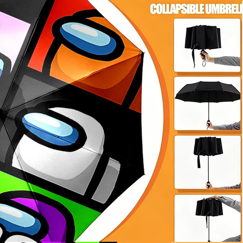 Custom Name Personalized Among Us Print Umbrella, Auto Open Close, 8‑Rib Sturdy Frame, Commute Camping Hiking Use, Birthday Gift