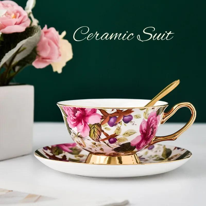 Bone China Coffee Cup Spoon Saucer Set English Afternoon Tea Cup Coffeeware 170ml Porcelain Cup and Saucer for Coffee
