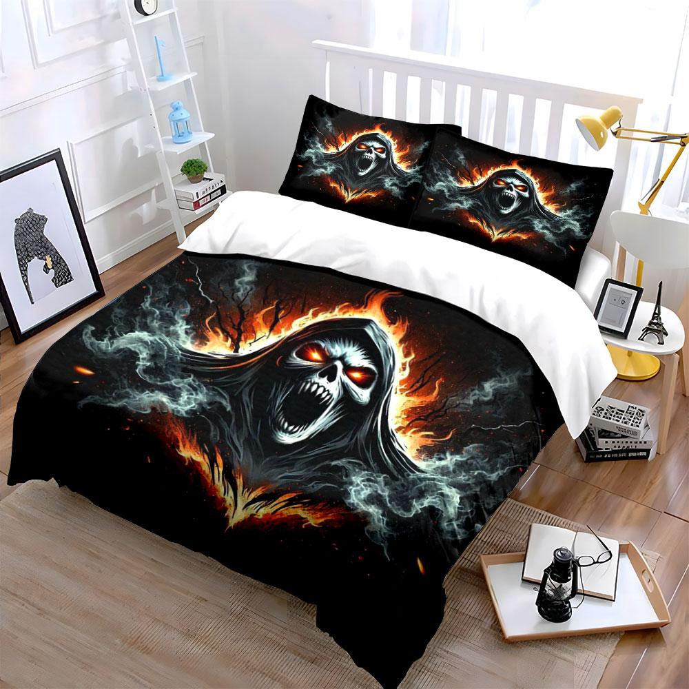 Flaming skull with smoke. Bedding sets Duvet cover sets Duvet covers Pillowcases(1*Duvet Cover 2*Pillowcases without duvet insert)