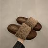 Fashion Comwarm Winter Fluffy Fur Slippers Women Fashion Plush Fuzzy Slippers Indoor Open Toe Flats Cotton Shoes Comfort House Slippers