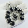 Natural Black Onyx Cluster Pendant, 925 Sterling Silver Squash Blossom Pendant, Multi Stone Handmade Pendant, Anniversary Pendant