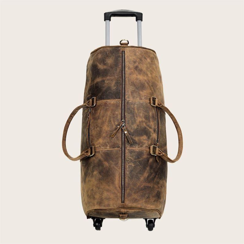 Кожаная дорожная дорожная сумка на тележке для мужчин и женщин, 24-дюймовая дорожная сумка для путешествий на ночь и выходных, дорожная сумка для спортзала с колесиками для удобной переноски