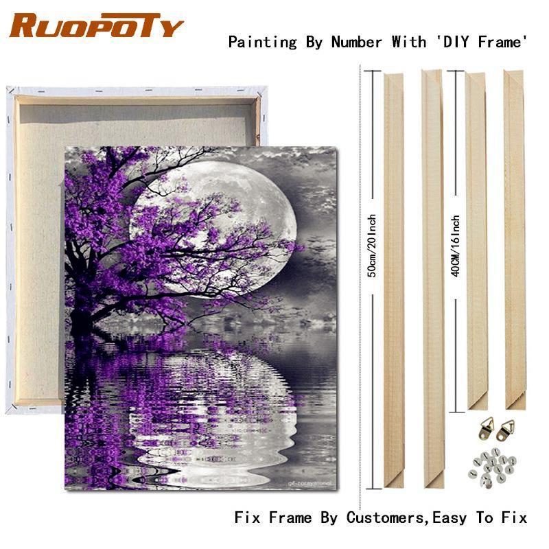 RUOPOTY Paint By Numbers Moon Wall Art Unique Gift DIY Frame Hand Painted Picture By Numbers Landscape For Living Room