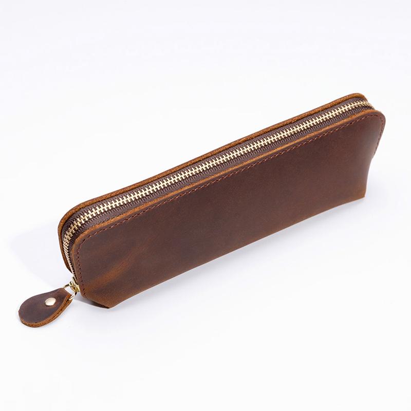 Personalized Real Leather Pencil case Custom Pens Case Aesthetic Pouch Genuine Leather Pens Bag