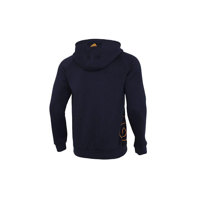 Adidas Big Logo Print Fleece-Lined Hoodie, Men Warm Casual Pullover Sweatshirt Blue HB5092