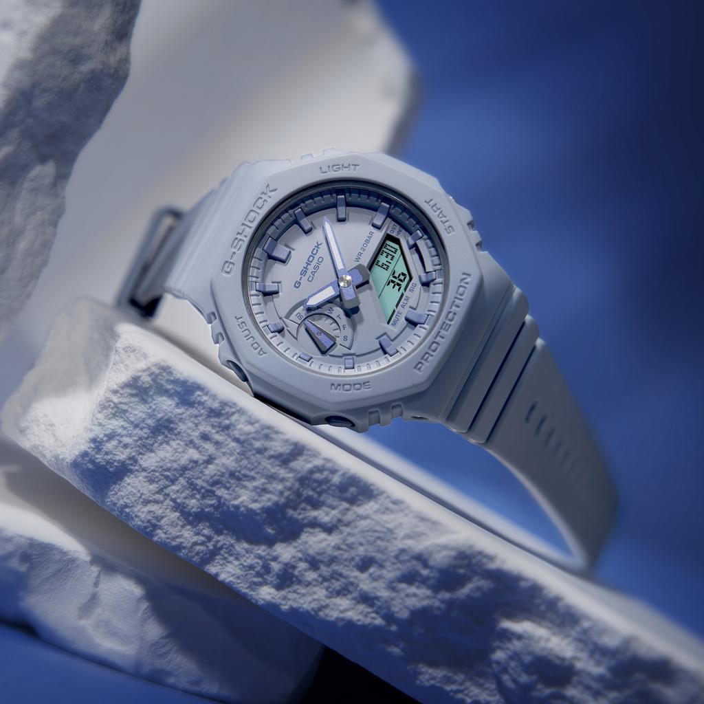 Casio G-Shock Фермерский дуб Восьмиугольные Двойной дисплей Кварцевый механизм Ремешок из смолы Часы Женские Синие GMA-S2100BA-2A2PR