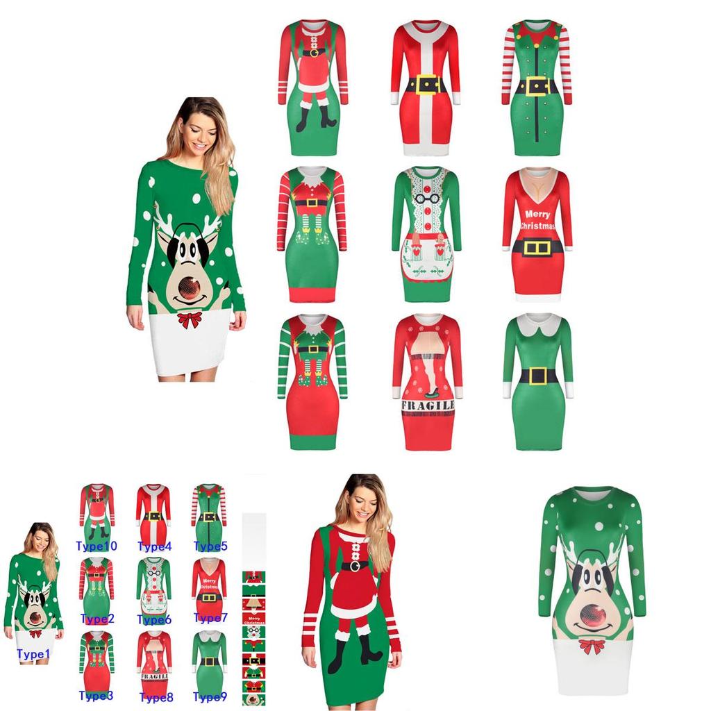 Stylish Knitted Christmas Elf Jumper Dress For Women With Classic Print Design