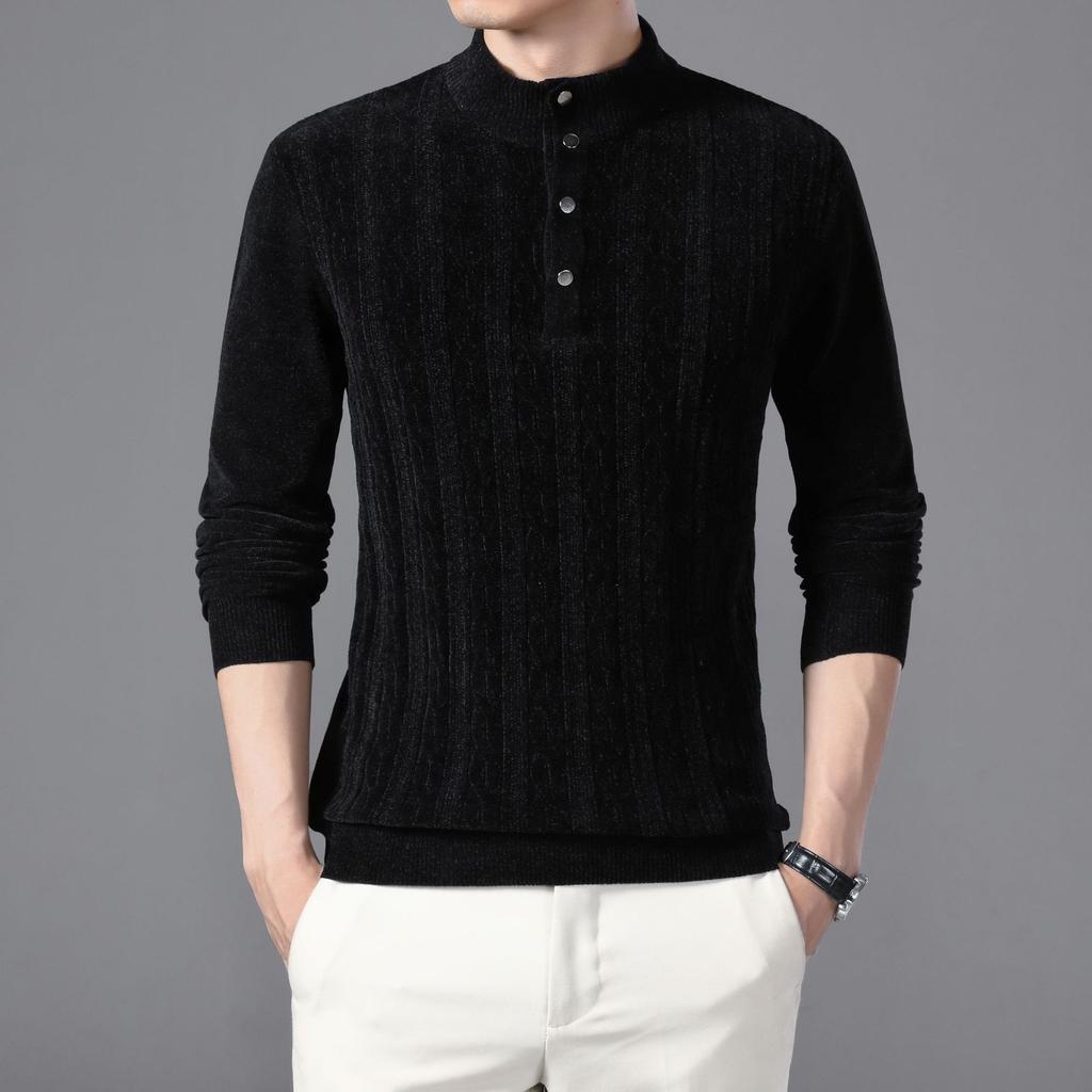Осенний новый трикотаж из синели, мужская мода, однотонный свитер с воротником-стойкой, длинный рукав, тонкий мужской свитер