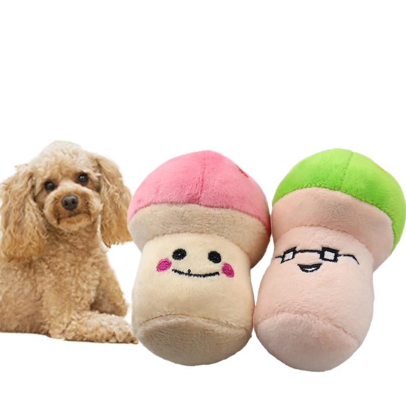 Unisex Eco-Friendly Cotton Dog Cat 10cm Squeaky Mushroom Molars Bite-Resistant Plush Sound Chew Toys Anxiety Relief Teeth