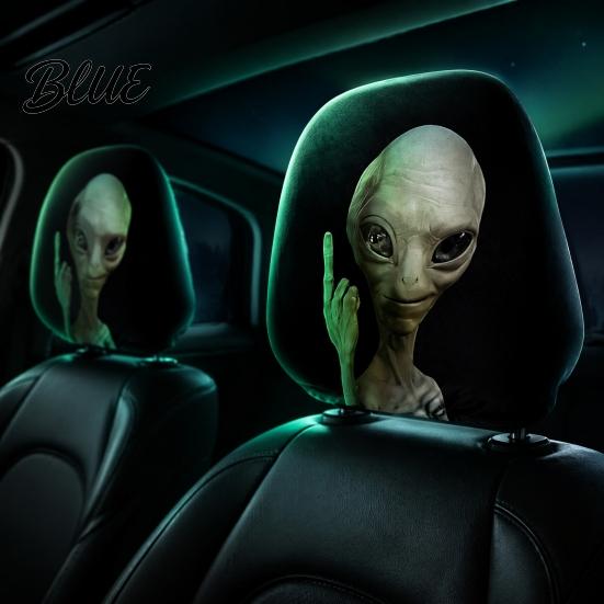 Дышащие Полиэстеровые Аксессуары для Автомобильных Сидений 2 шт. Забавная Накладка на Подголовник в Виде Головы Инопланетянина Креативная Печать Универсальная Уникальная Модификация Подарки Защита Эластичная Авто