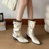 Fashion Women Boots Pointed Coarse Heel Short Boots British Style Belt Buckle Women Boot High Quality Fashion Temperament Leather Boots
