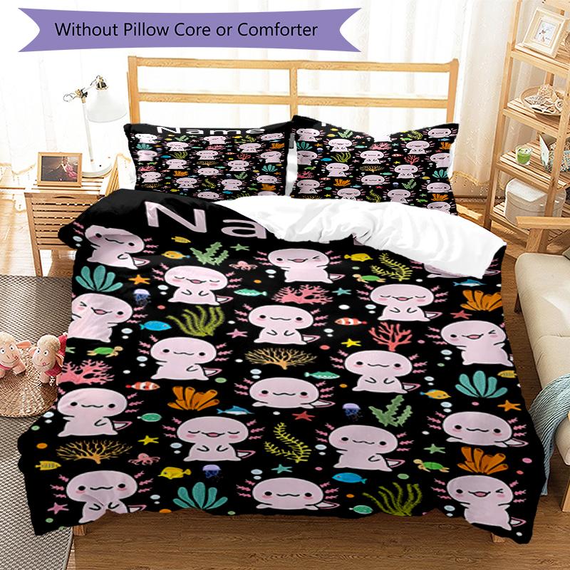 3pcs Custom Name Axolotl Bedding Set Duvet Cover Closure Includes 1 Duvet Cover & 2 Pillowcases, Soft and Comfortable for All Seasons.
