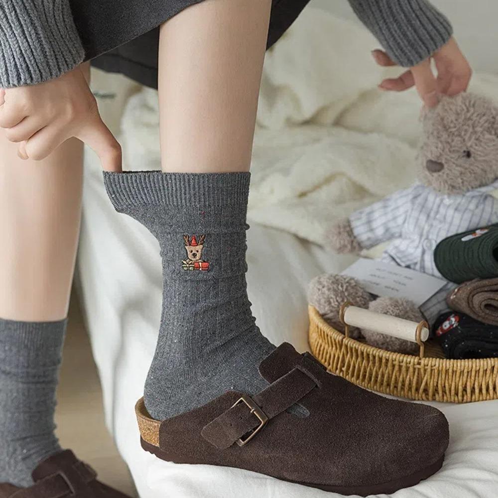 Носки до середины голени с вышивкой снеговика, хлопковые зимние носки, новые вязаные носки