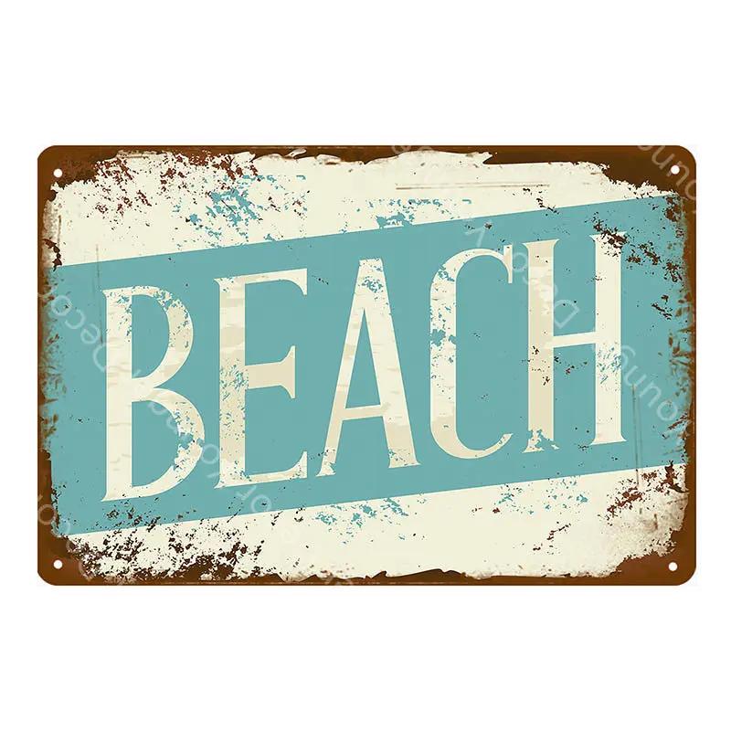 Aloha Beach Tin Signs Vintage Summer Metal Wall Plaque Hawaii Tiki Bar Decor House Seaside Decorative Plate Surf Carft YA040