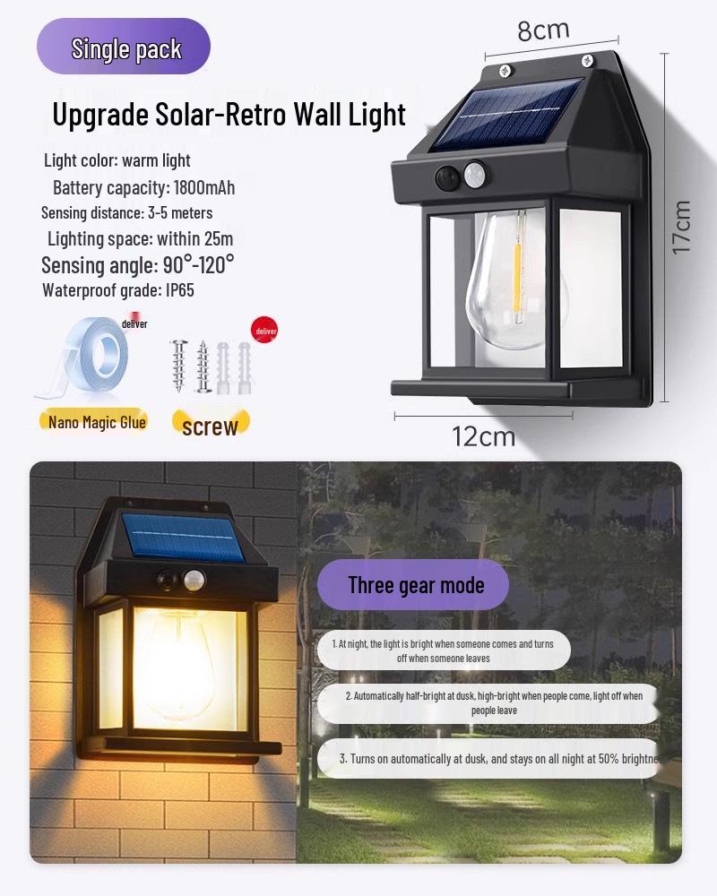 Солнечный уличный водонепроницаемый настенный светильник для двора, входа на виллу и садового патио