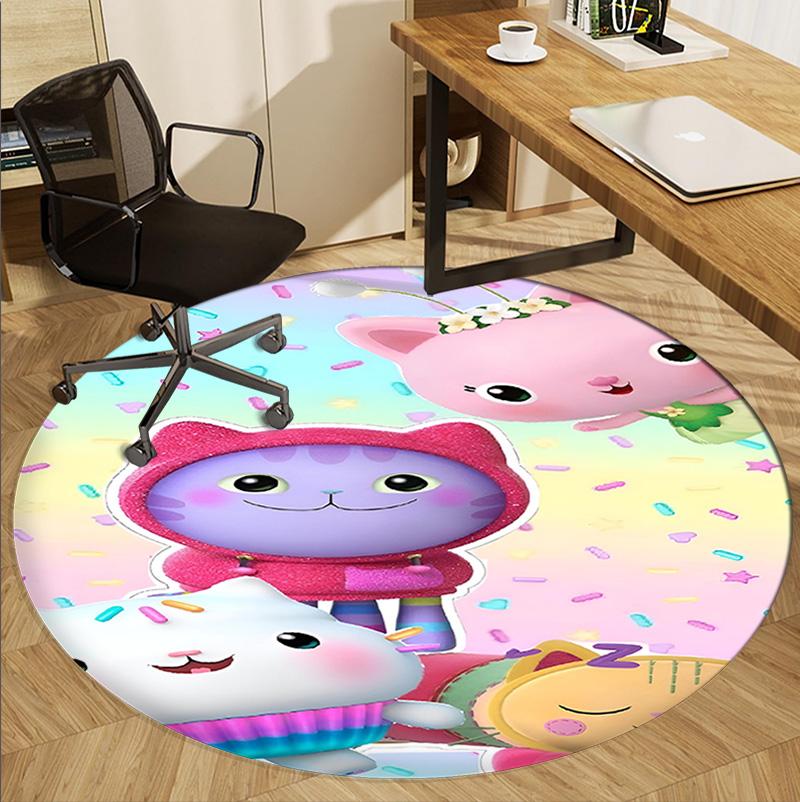 Gabby's Dollhouse Pattern Round Rug, Indoor/Outdoor Mat, for Picnic, Gameroom, Bedroom, Office, Living Room, Home Decor Carpet, Birthday Gift