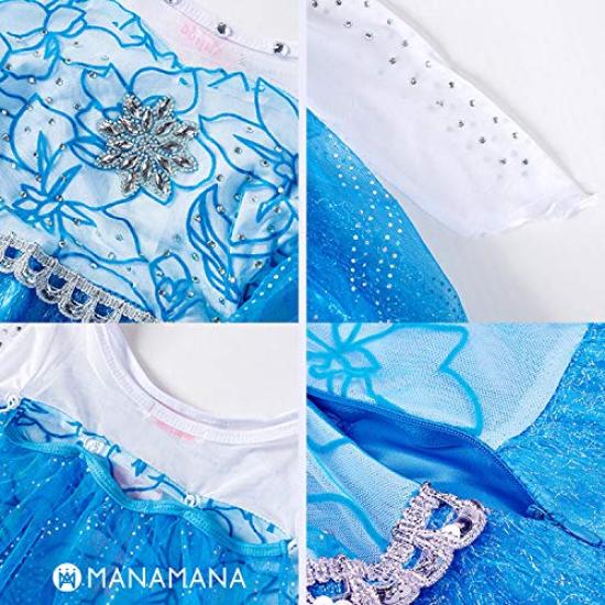 Princess Princess Kids 100cm [MANAMANA] Children's Dress, Dress, Dress, Tiara, Stick, Gloves, 4-Piece Costume, Blue, Girls, 100,