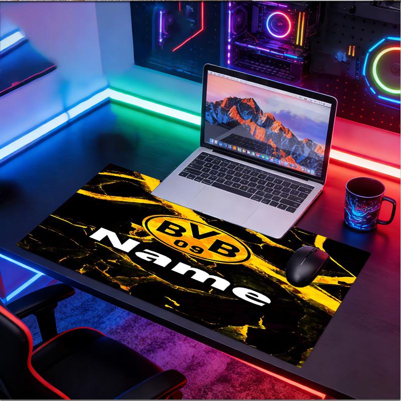 Custom Name Personalized Borussia Dortmund Pattern Mousepad, Laptop PC Desk Mat, Decorative Desk Mat for Home Keyboard Pad Gift