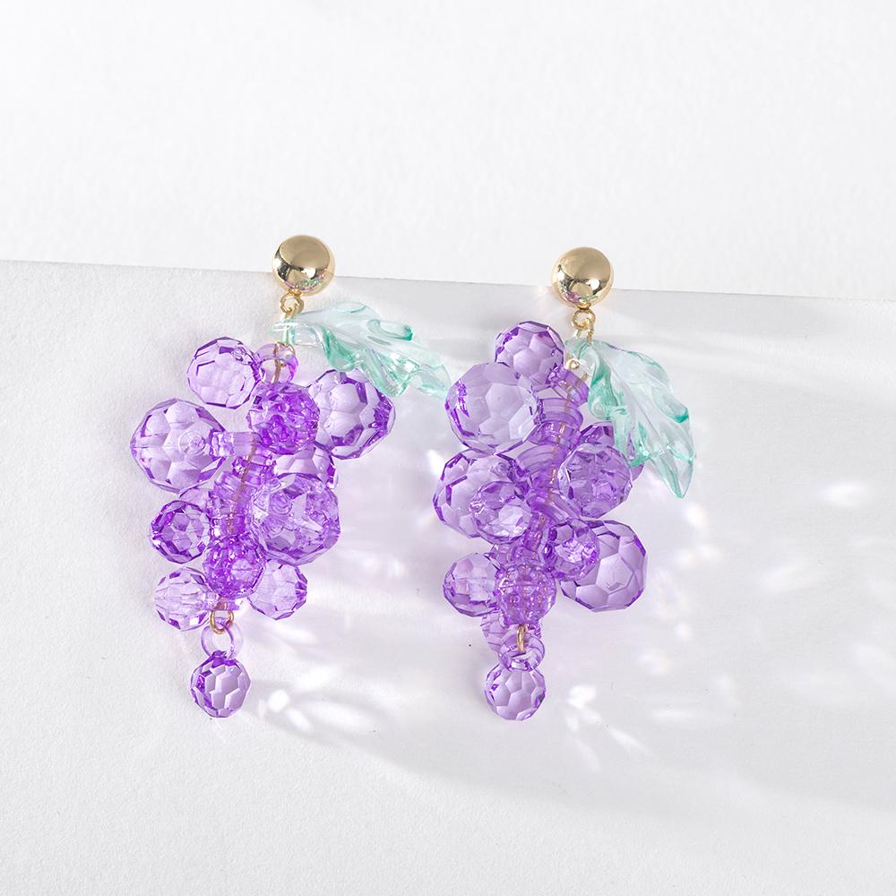 Pinkdudu Purple Grape String Drop Earrings Alloy Acrylic Japanese Style Sweet Fresh Creative Fruit Series Earrings for Women Jewelry Gifts PD1360