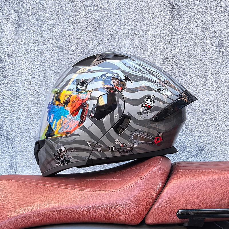 Small Shell Helmet Peel-off Helmet Motorcycle Helmet Locomotive Double Lens Men's and Women's Four-season Motorcycle Cruise Helmet Large