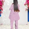 Women Plus Size Round Neck Long Sleeve Blue Black Printed Layered Top Long Pants Two Piece Set
