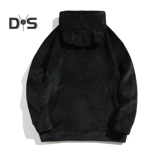 Зимняя мужская толстовка с капюшоном с декором в виде мультяшных ушей, двусторонний бархат с большим передним карманом, свободный длинный рукав, термотоп с эластичными манжетами, повседневная, на каждый день