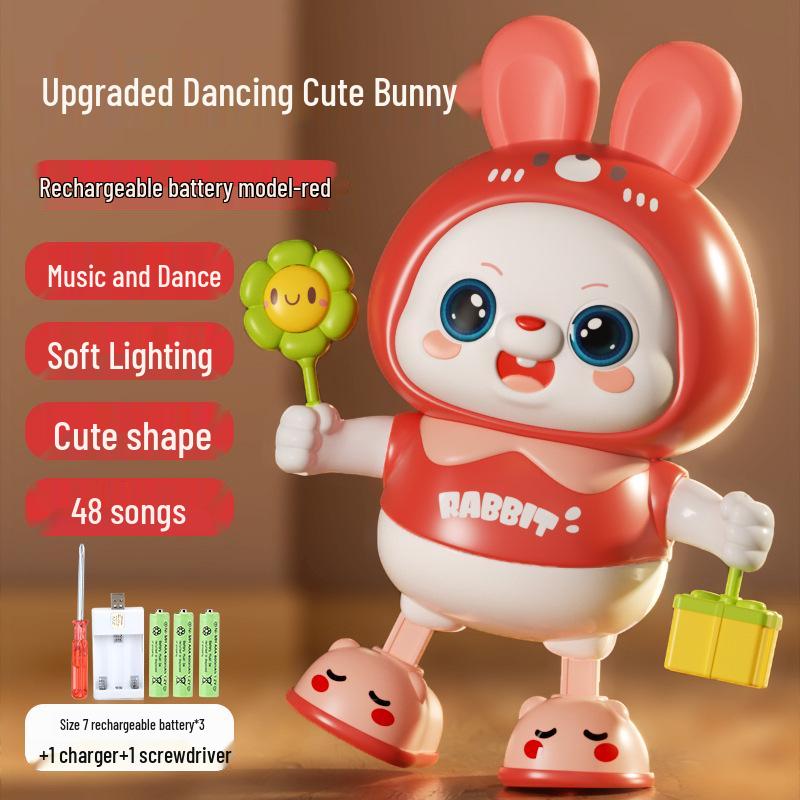 Электрическая танцующая игрушка-кролик для малышей: Побуждает к подъему, перекатыванию, ползанию со звуком и движением