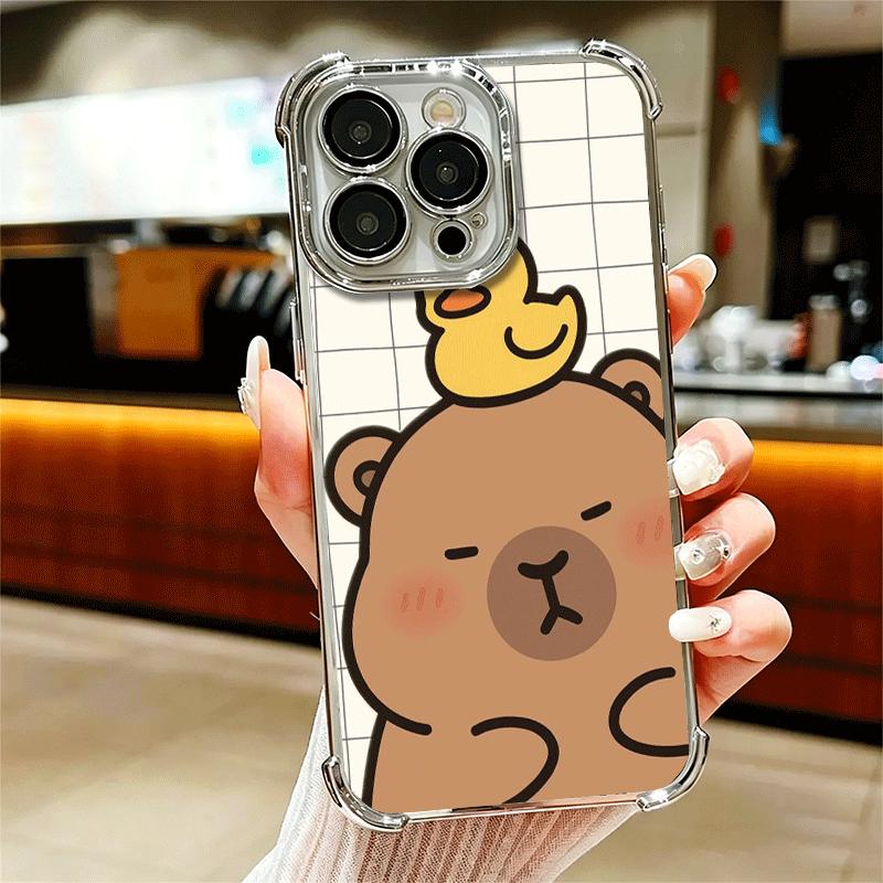 Забавный Капибара Мультяшный Милый Покрытие Чехол для Телефона Для Iphone 16 17 Pro Max Air 16E 14 15 Plus 12 13 Mini Защита от Падения Покрытие с Подушкой Безопасности