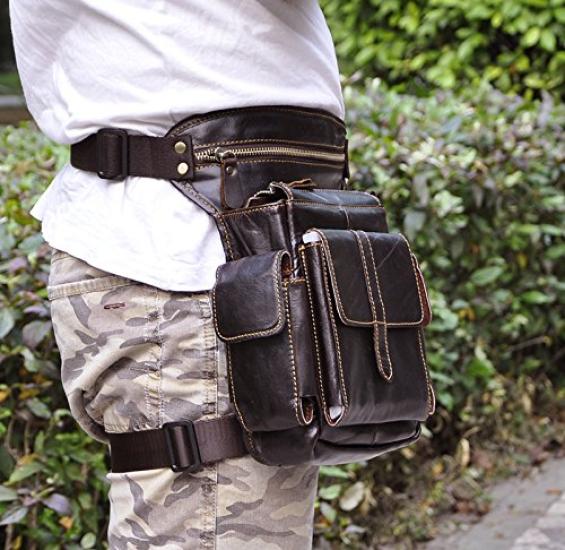 Meigardass Leg Genuine Multifunctional Waist Pouch for Thigh Hip and Shoulder Outdoor Waterproof and Abrasion Resistant Men's Bag, Leather,