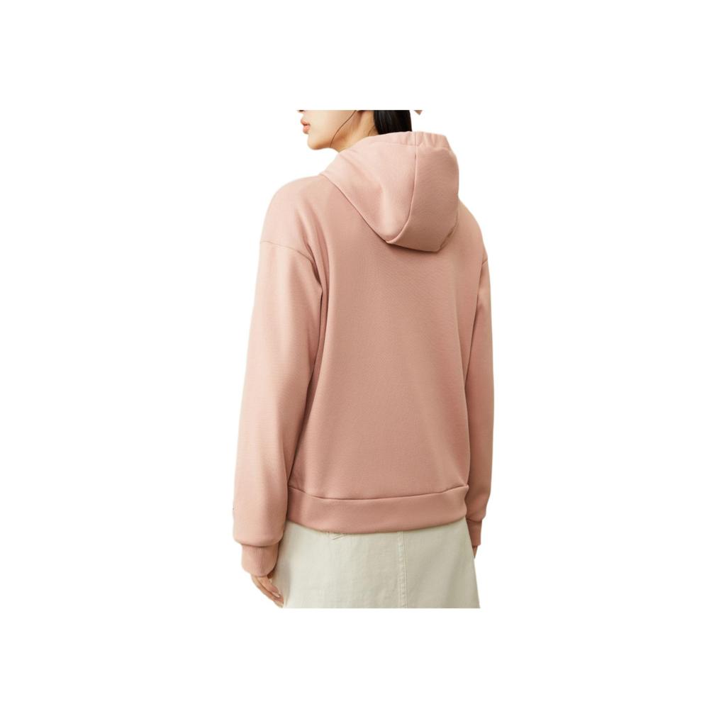 Anta Solid Color Brand Logo Drawstring Hooded Long Sleeve Sweatshirt Women Sweatshirt Pink 162247718-3