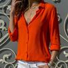 Spring Autumn Women Solid Color Button Up Chiffon Blouse Casual Long Sleeve Plus Size Tops