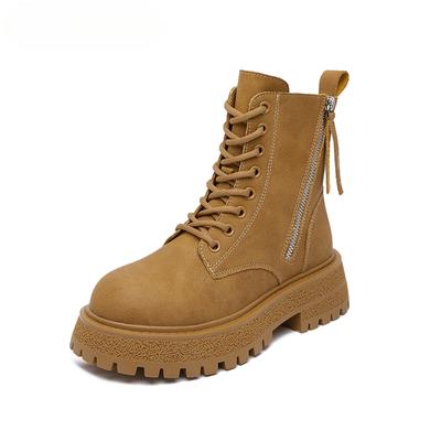 Ботинки из натуральной кожи для зимы с мехом для женщин 2024 года, универсальные осенние ботильоны в ретро-британском стиле