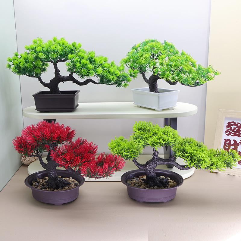 Artificial Pine Bonsai Desktop Decoration - Small Potted Green Plant Ornament for Living Room