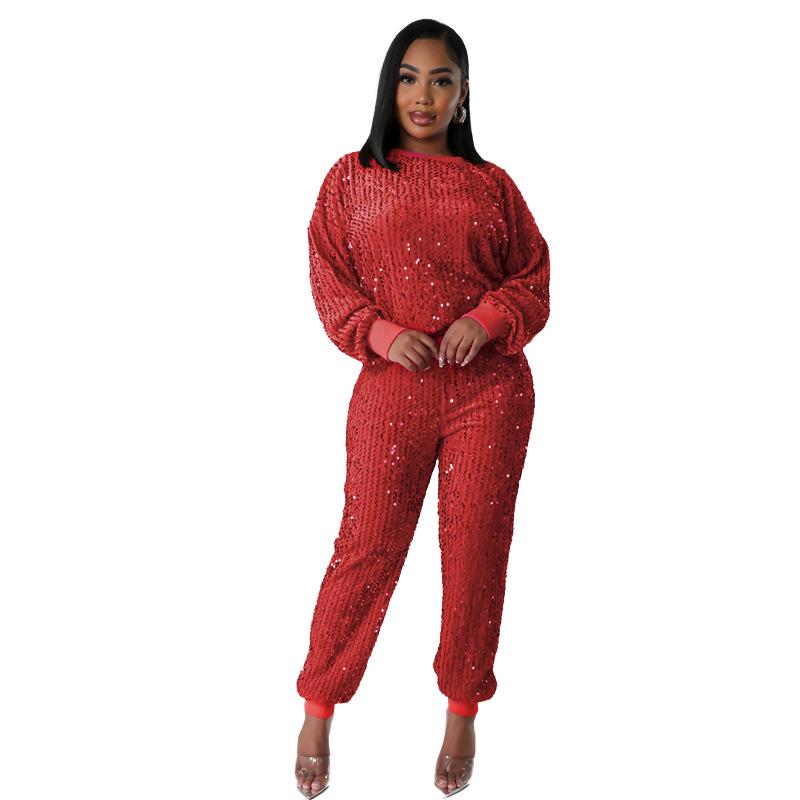 Европейский и американский женский костюм-двойка с длинными рукавами и пайетками - мода осень/зима для вечеринок и отдыха