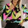 Spring Autumn Elegant Print Blouses Women Turn Down Collar Button Long Sleeve Casual Street Shirts
