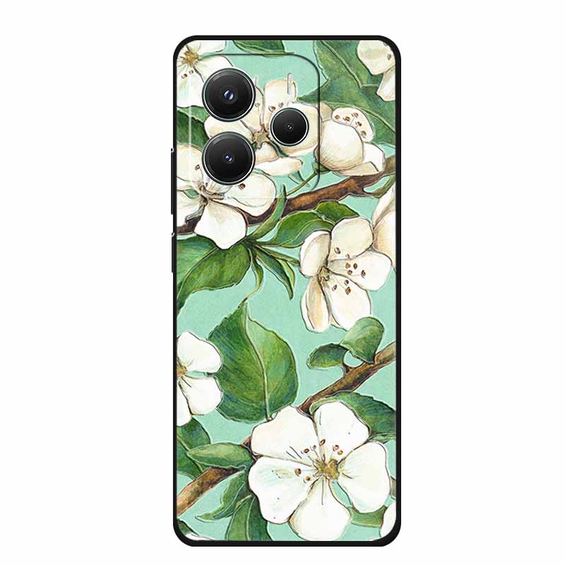 3D Emboss Case For Xiaomi Redmi Note 14 Phone Case Flowers Black Silicone Soft Back Cover Coque For Redmi Note 14 5G Global Case
