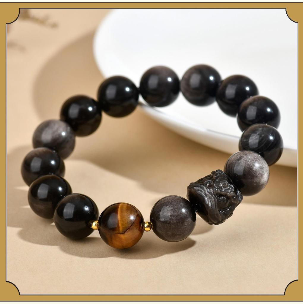 Браслет на одну петлю «Львиный танец» из обсидиана: Модный унисекс-бестселлер