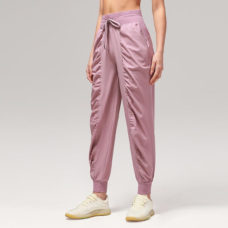Women's Quick-Dry Pleated Sports Pants - Summer Running, Fitness, Casual Straight-Leg Design with Drawstring.