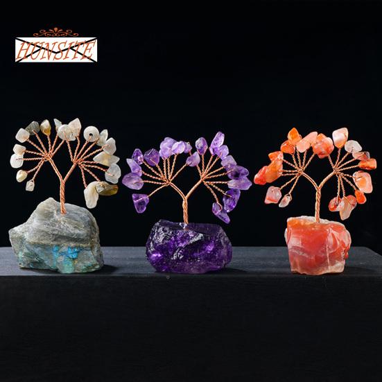 Красочный орнамент из натурального камня с основанием, денежное дерево с положительной целебной энергией