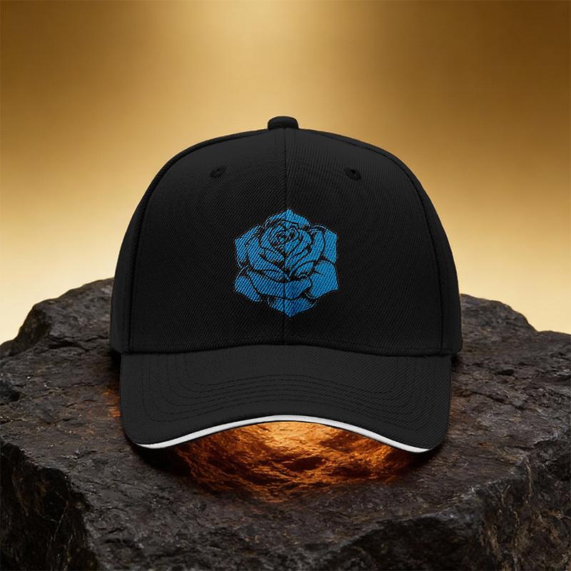 Blue Rose Pattern Hat, Unisex Printed Baseball Cap Sandwich Brim Snapback Sports Cap, Suitable for Daily Commuting and T