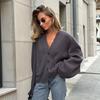 Свободный вязаный кардиган-джемпер Осень Зима Кардиган с V-образным вырезом Ленивый свободный свитер Женский смесовый Удобный Универсальный Подкладка Свитер с длинными рукавами