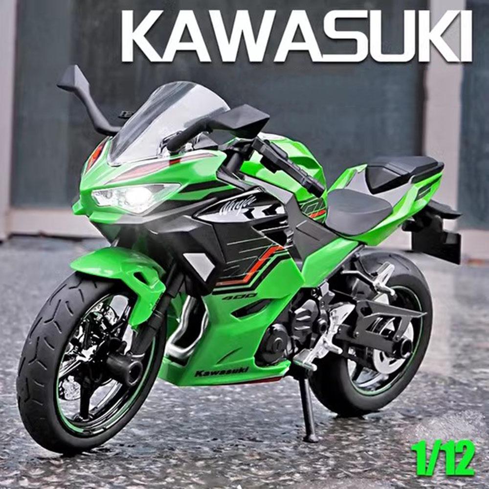 1:12 Kawasaki Ninja 400 Zx6r Сплав Мотоцикл Литая Модель Миниатюрные Игрушки Машина Управление Передним Колесом Со Светом Транспортные Средства Подарки для Мальчиков