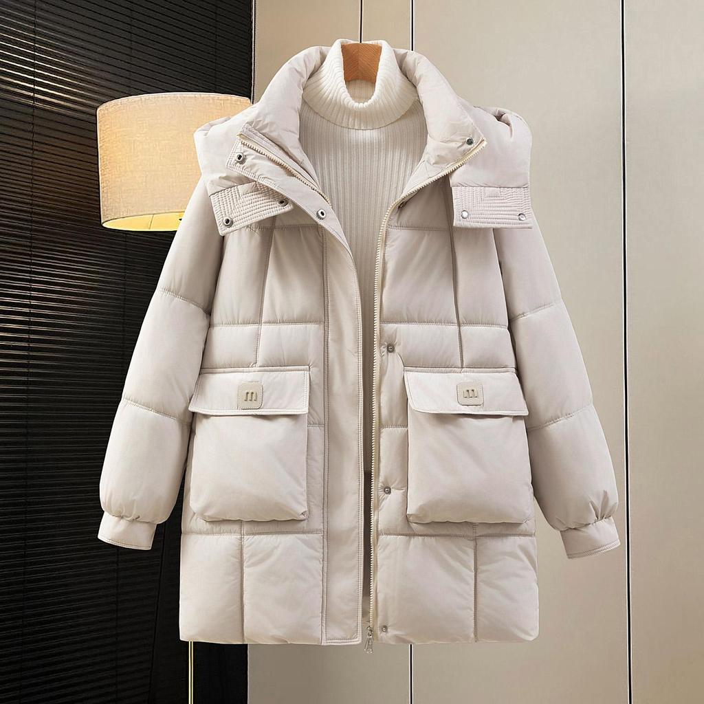 Autumn Winter Thicken Warm Parka Women Casual Sweety Solid Color Big Pocket Loose Hooded Coat Jackets Outwear