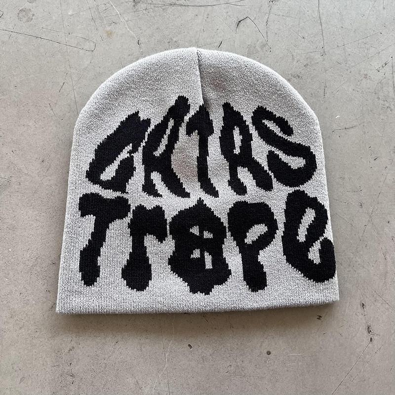 Trendy High Top Knitted Hat With Letter Graphics For Fall Winter Streetwear