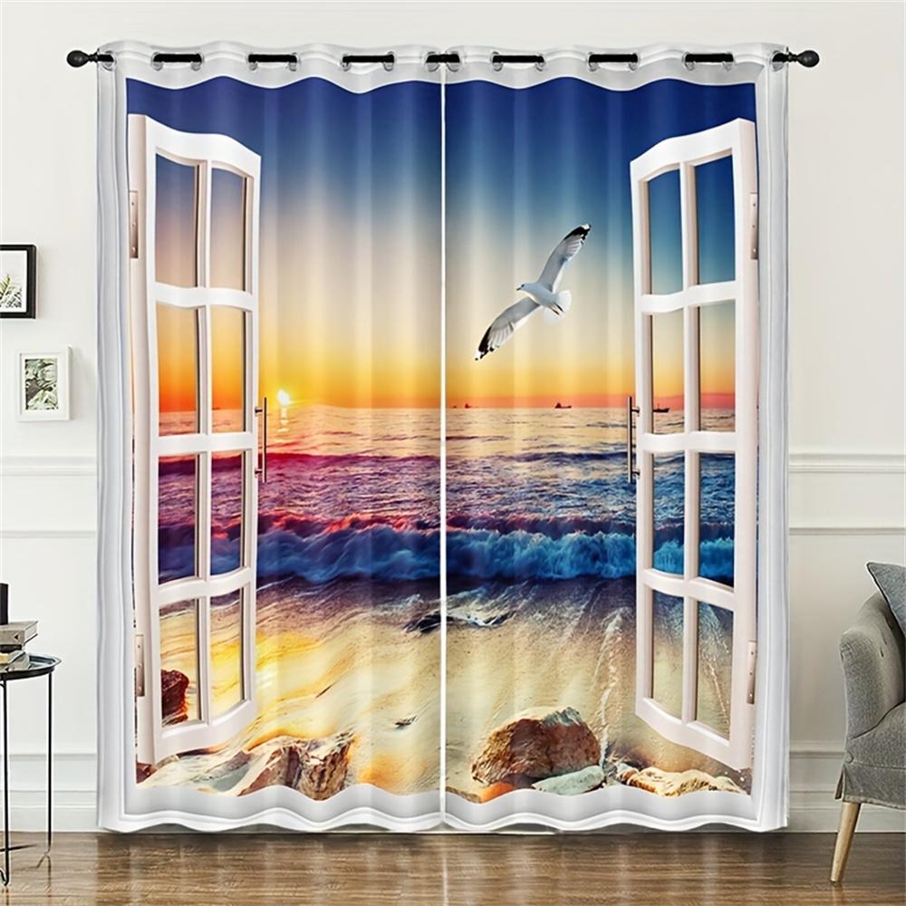 Natural Scenery Landscape Seascape Seagull Window Curtains Blinds For Living Room Bedroom Bathroom Kicthen Door Home Decor2Pcs