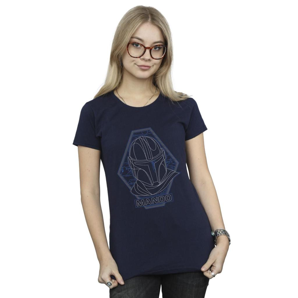 Star Wars Womens/Ladies The Mandalorian Outline Helm Diamond Cotton T-Shirt