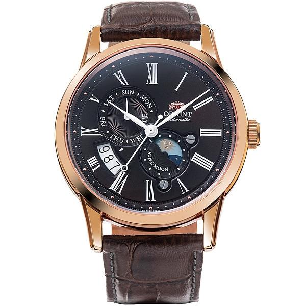 Orient Мужской RN-AK0002Y (КЛАССИЧЕСКОЕ СОЛНЦЕ И ЛУНА) Круглые часы из коричневой нержавеющей стали с несколькими стрелками, аналоговые