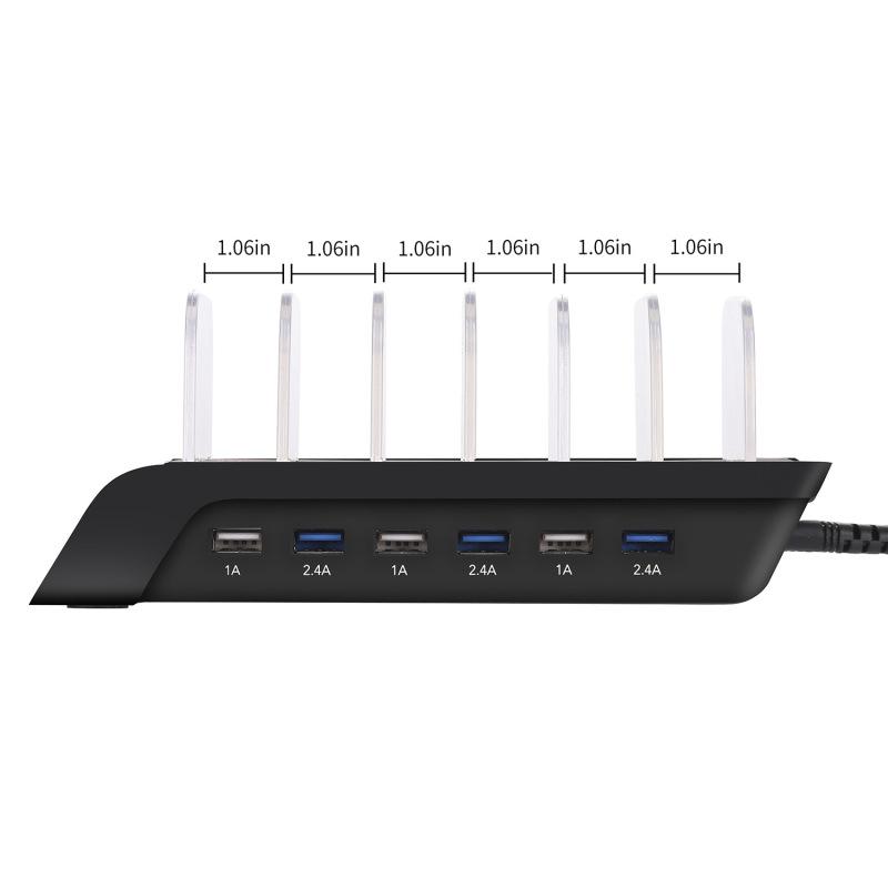 Зарядная станция USB, 6-портовая универсальная настольная док-станция со съемными перегородками, подставка-органайзер