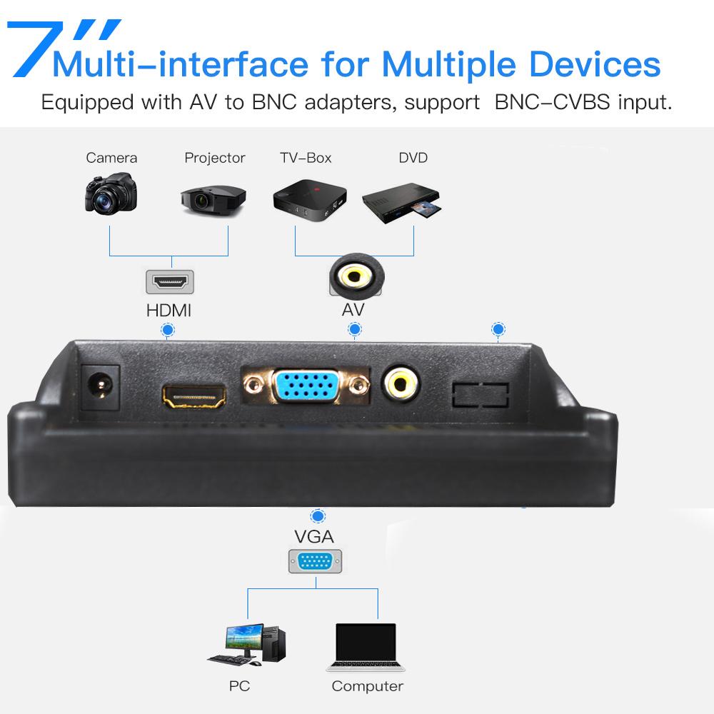 1024*600 7 Inch LCD HD PC Monitor Mini TV Computer Display 2 Channel Video Input Portable Security Monitor With Speaker HDMI VGA