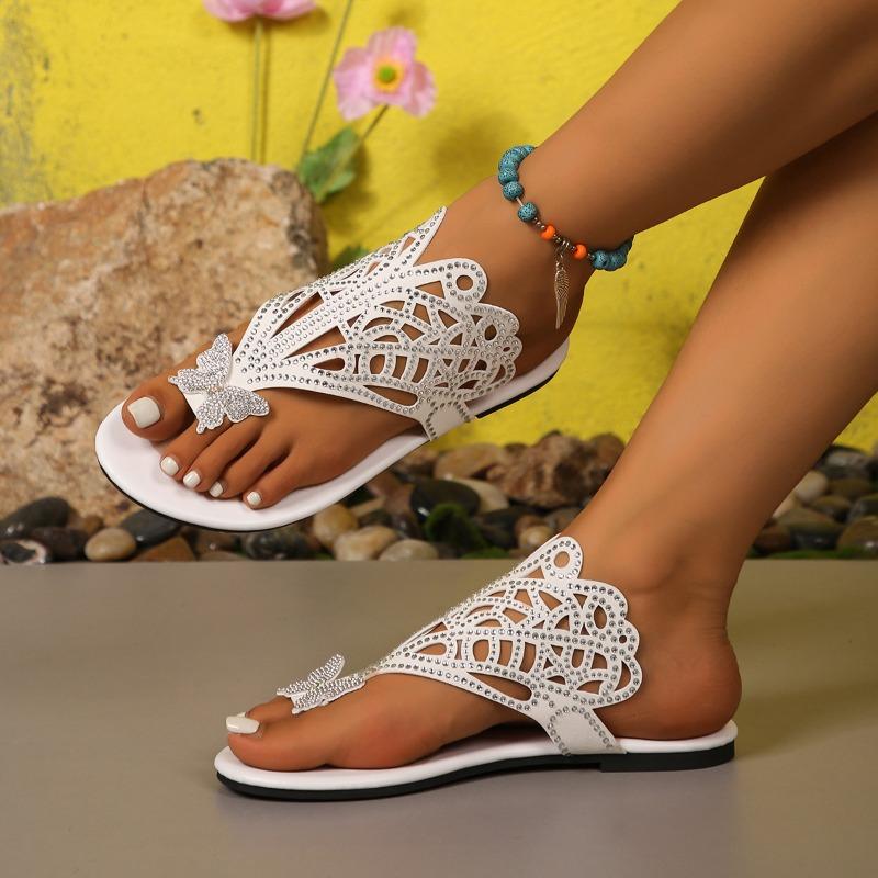 2024 Новые модные тапочки на плоской подошве с клипсой, женские шлепанцы Rhindiamonds Butterfly на пляже, женские тапочки